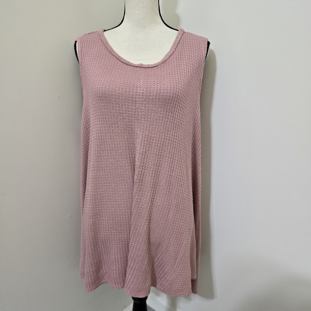 SEE YOU MONDAY size Large Oversized Waffle Knit Sleeveless Stretch Tunic Rose‎